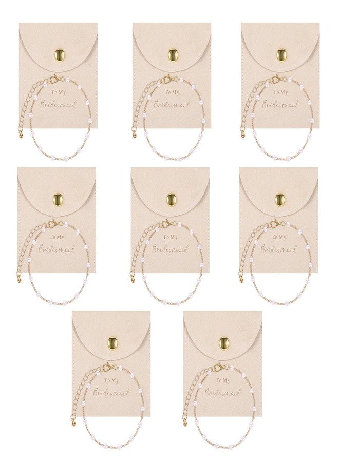 SXoonKing 16Pcs Bridesmaid Proposal Gifts, 8 Set Pearl Bracelets with Velvet Jewelry Bags, Bridesmaid Bracelet & Jewelry Pouch, Bachelorette Gifts for Bridesmaids Bridal Shower Favors (Beige) - Image 1